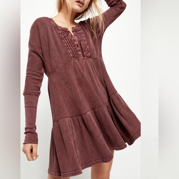 Free People Jolene Mini Dress Waffle Knit Thermal - Picture 1 of 9